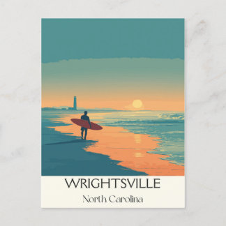 Wrightsville Beach NC Vintage Surfer Beach Sunset Holiday Postcard