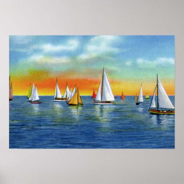 Wrightsville Beach North Carolina Sailing at Sunse Poster (Front)