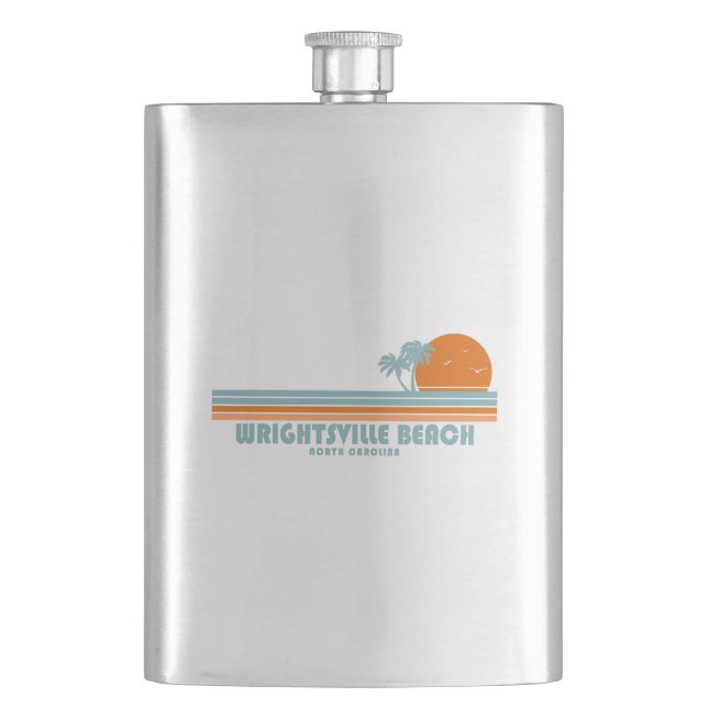 Wrightsville Beach North Carolina Sun Palm Trees Flask (Front)