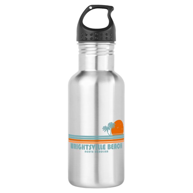 Wrightsville Beach North Carolina Sun Palm Trees Stainless Steel Water Bottle (Front)