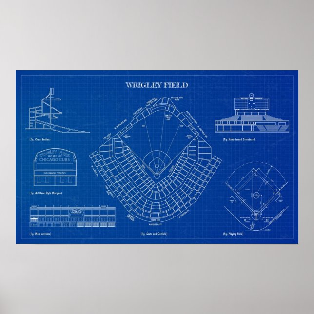 Wrigley Field Blueprint Poster (Front)