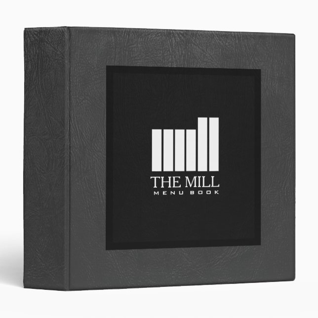 Wrinkled Black Leather Texture Black Frame 3 Ring Binder (Front/Spine)