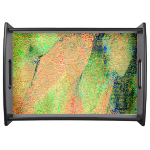 Wrinkled leather effect, green orange worn paint serving tray