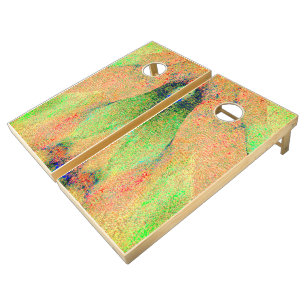 Wrinkled leather style, salmon green worn paint cornhole set