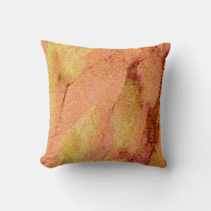 Wrinkled leather style with worn paint, salmon throw pillow
