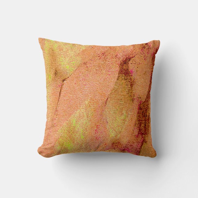 Wrinkled leather style with worn paint, salmon throw pillow (Front)