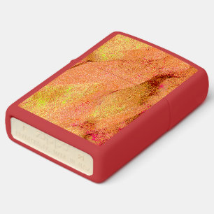 Wrinkled leather style with worn paint, salmon zippo lighter