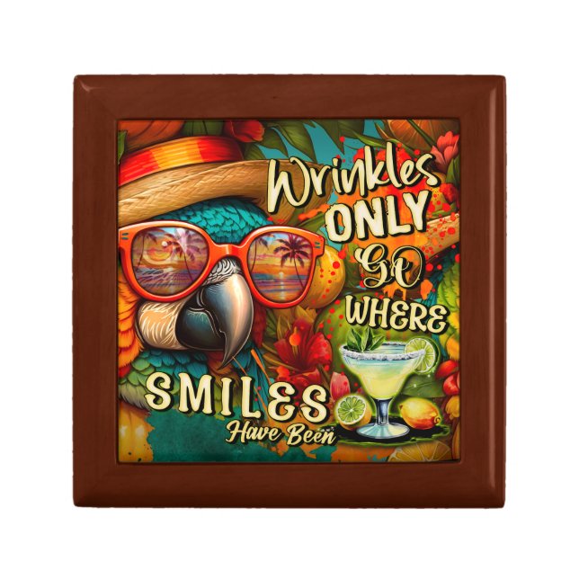 Wrinkles Only Go Where Smiles Have Been Parrot Gift Box (Front)