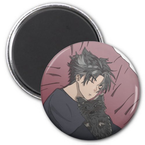 Wriothesly with dog genshin impact Fanart badge Magnet