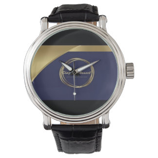 Wristwatch with black leather band