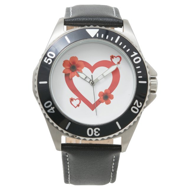 Wristwatch with Red Heart , Minimalist Style (Front)