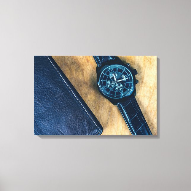wristwatch with wallet purse canvas print (Front)