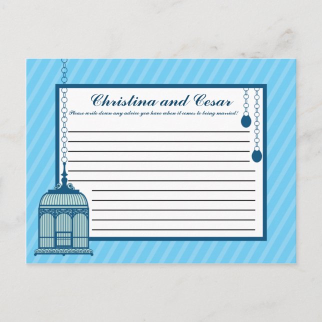 Writable Advice Card Birdcage/Blue Stripes cage (Front)