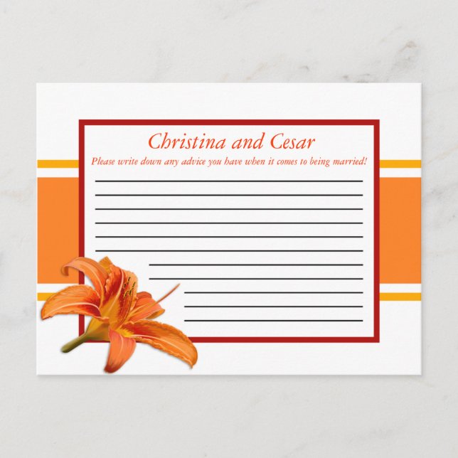 Writable Advice Card Orange Tiger Lilly w/Stripes (Front)