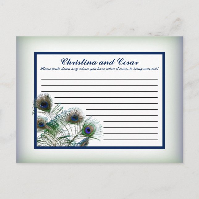 Writable Advice Card Peacock Feathers Blue/Green (Front)
