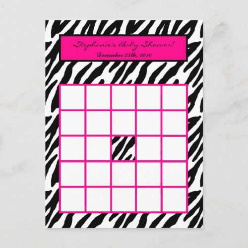 Writable Bingo Card Hot Pink Zebra Print