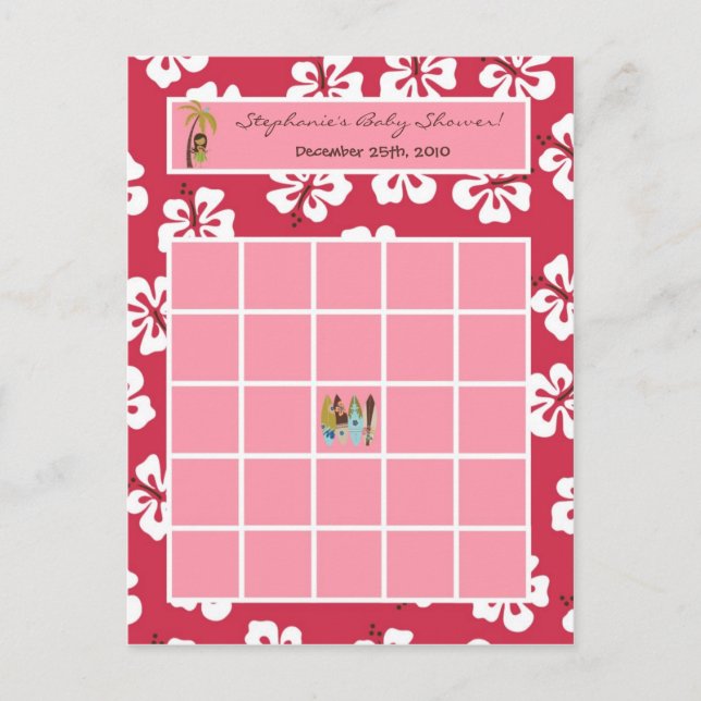 Writable Bingo Card Pink Hawaiian Luau Tropical (Front)