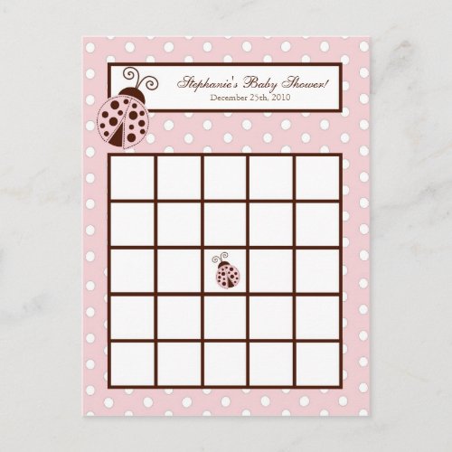 Writable Bingo Card Pink Ladybug