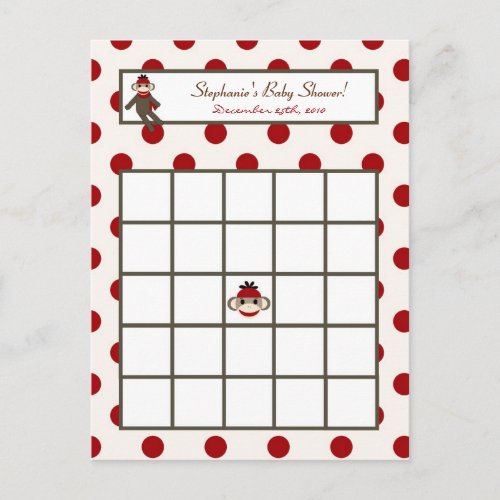 Writable Bingo Card Red Sock Monkey