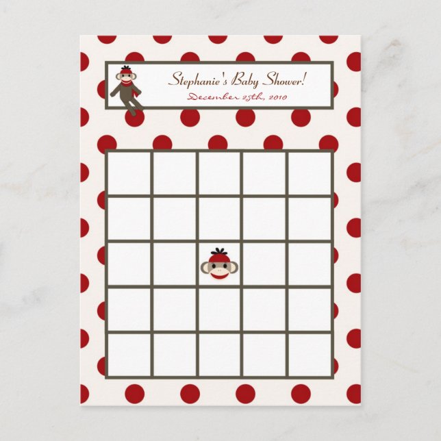 Writable Bingo Card Red Sock Monkey (Front)