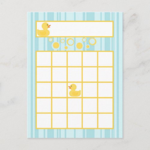 Writable Bingo Card Rubber Ducky Bubbles