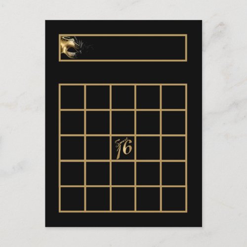 Writable Bingo Card Sweet 16 Gold Black