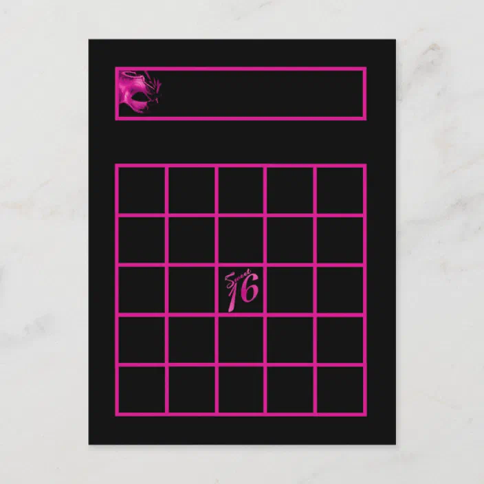 Writable Bingo Card Sweet 16 Hot Pink Black Party Zazzle Com