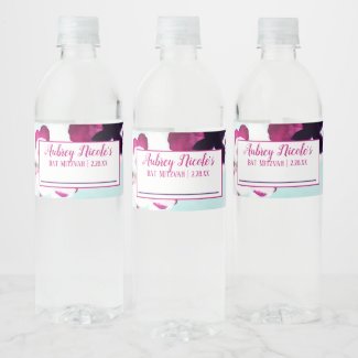 Writable Magenta, Aquamarine Pansies Bottle Labels
