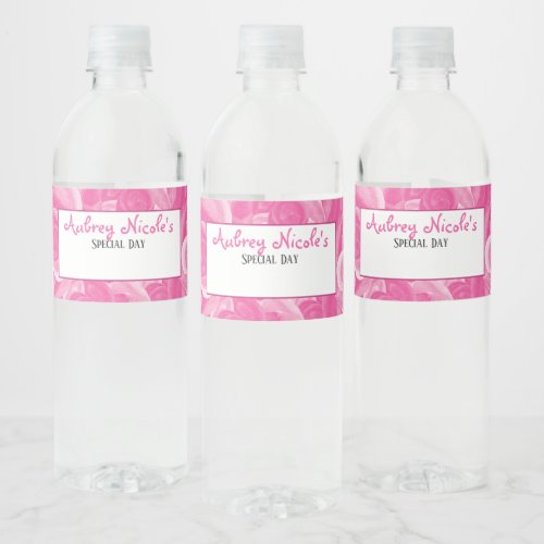 Writable Pink Rose Water Bottle Labels