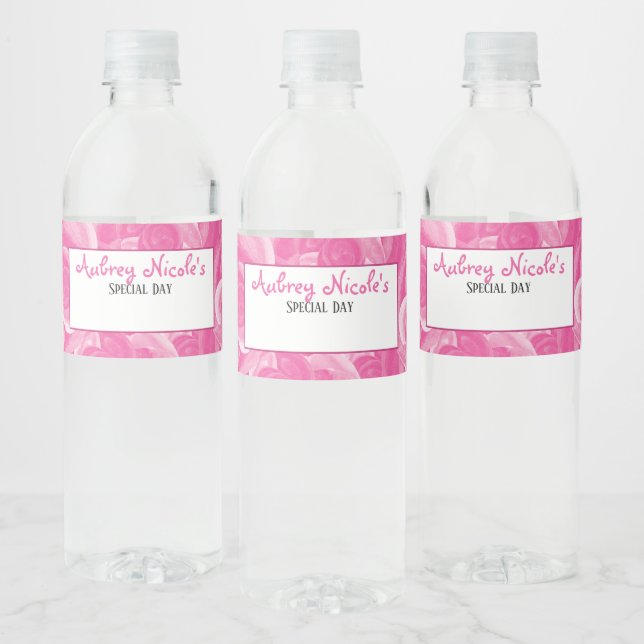 Writable Pink Rose Water Bottle Labels (Bottles)