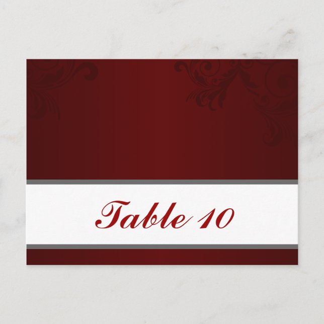 Writable Place Card Dark Maroon Gray Swirls Red Wh (Front)