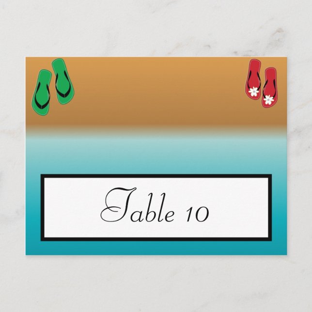 Writable Place Card His/Hers Sandals On Beach plam (Front)