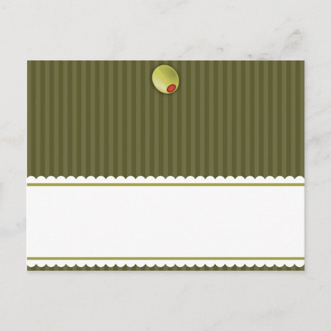 Writable Place Card Martini Olives Green Stripes (Front)