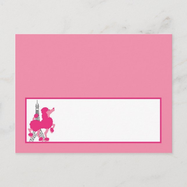 Writable Place Card Pink Poodle Paris Eiffel Tower (Front)