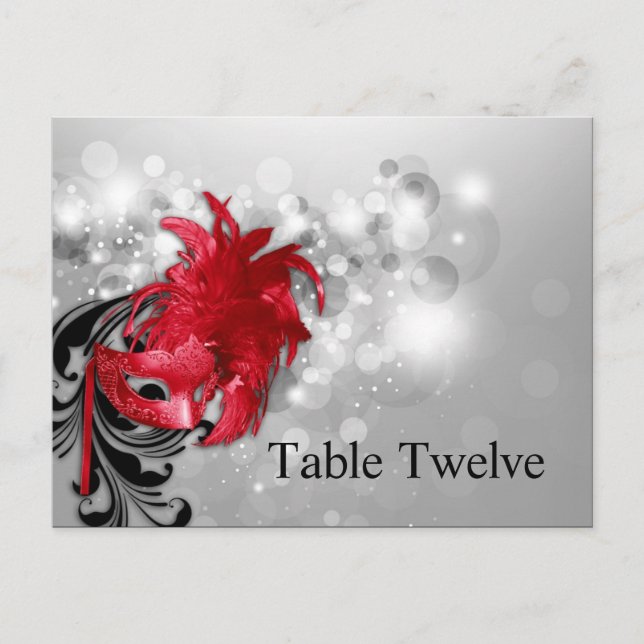 Writable Place Card Red on Silver Masquerade (Front)