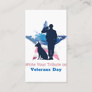 Write a Tribute on Veterans Day - Honoring Heroes Business Card