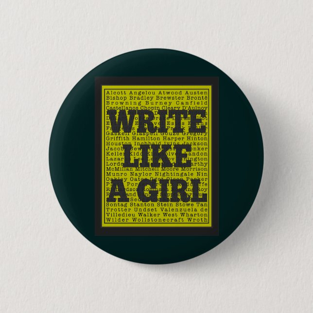 Write Like a Girl Charcoal Pinback Button (Front)