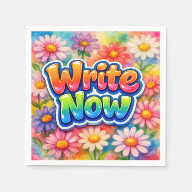 Write Now Text with Neon Daisy Garden Napkins (Front)