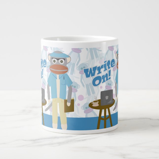 Write On Author Sock Monkey Pattern Large Coffee Mug (Front)