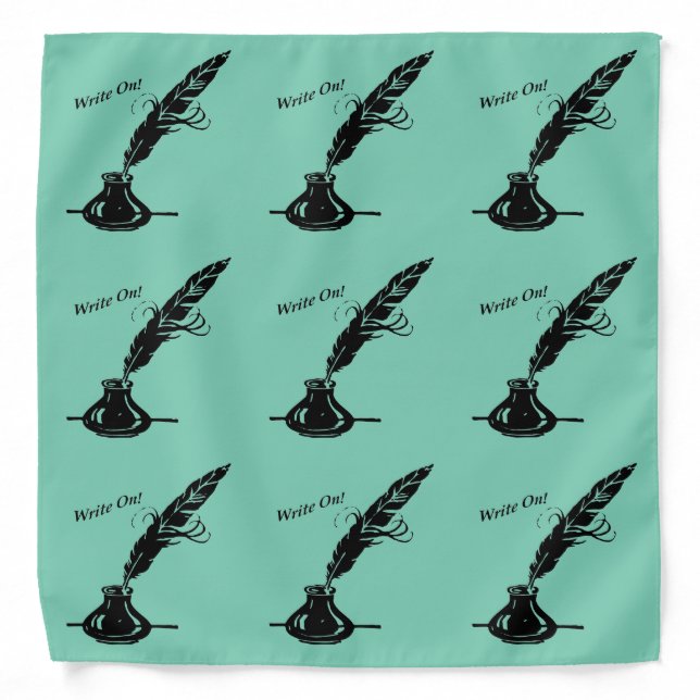 Write On! Quill Ink Handkerchief Writers Lt Green Bandana (Front)