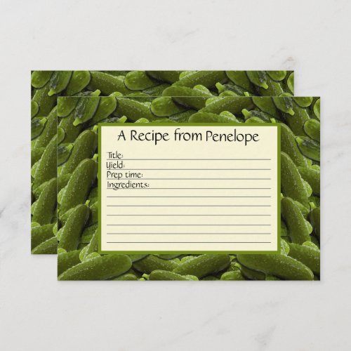Write on Recipe Card Fun Green Pickles Pattern