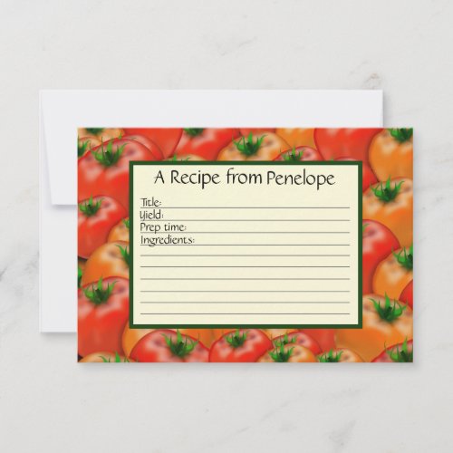 Write on Recipe Card Juicy Tomato Pattern