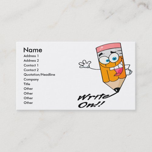 write on right on funny happy pencil cartoon business card templates