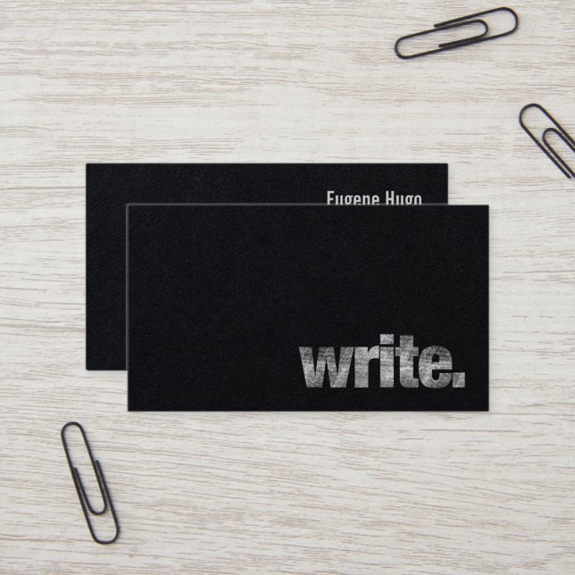 Write: Writer, Freelance Writer, Author on Black Business Card (Front/Back In Situ)