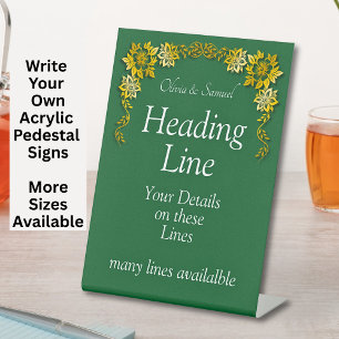 Write Your Own Pedestal Sign Emerald Green & Gold