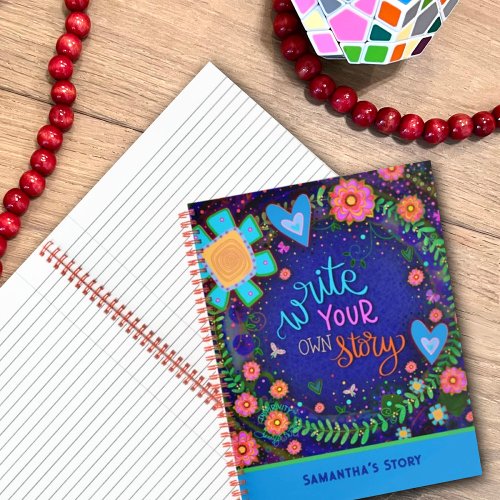 Write Your Own Story Fun Floral Blue Notebook