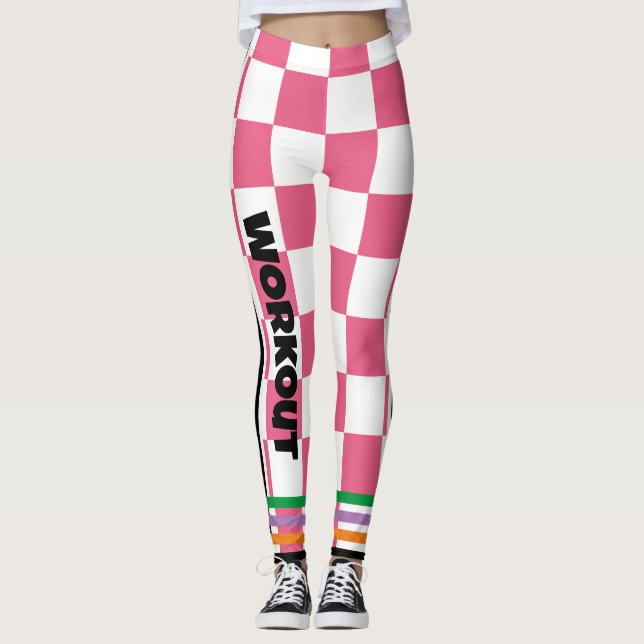 Write your text l Boho checkered l Pink White Leggings (Front)