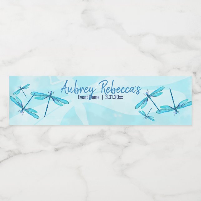 Writeable Turquoise Dragonfly Water Bottle Labels (Single Label)