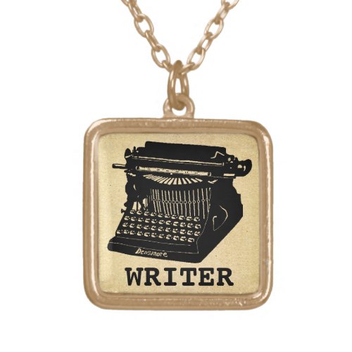 Writer Antique Typewriter Gold Plated Necklace