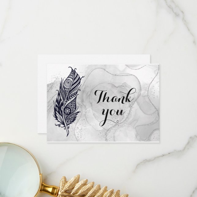 Writer Author Boho Tribal Feather Pen Thank You Card (Front/Back In Situ)